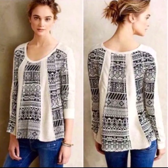 Anthropologie Sweaters - Anthro Lilka Geometric Print Swing Flare Long Sleeve Crew Neck Sweater Shirt Top
